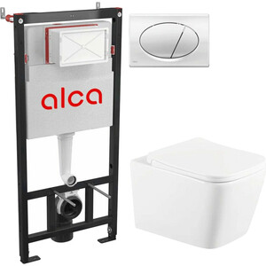 Комплект унитаза Selena Quadra с инсталляцией AlcaPlast, кнопка хром, сиденье микролифт (Q001WG/M71) чаша унитаза компакт belbagno