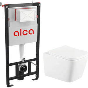 Комплект унитаза Selena Quadra с инсталляцией AlcaPlast, сиденье микролифт (Q001WG/AM101) сиденье для унитаза alca plast
