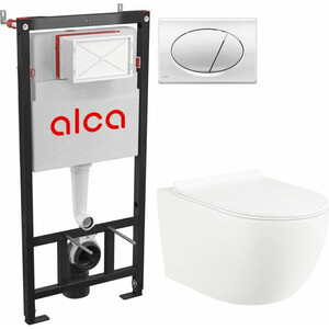 Комплект унитаза Selena Esfera с инсталляцией AlcaPlast, кнопка хром, сиденье микролифт (E001WG/M71) комплект унитаза с инсталляцией ideal standard