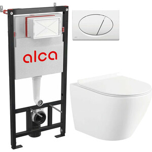 Комплект унитаза Selena Circulo с инсталляцией AlcaPlast, кнопка белая, сиденье микролифт (C001WG/M70) комплект для монтажа подвесного унитаза berges
