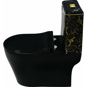 Унитаз-моноблок безободковый Emmy с сиденьем микролифт, черный/золото (EY-9004G)
