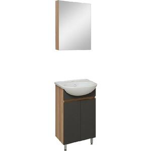 Мебель для ванной Runo Лада 51х42 дуб серый/графит зеркальный шкаф mixline корнер 56х68 угловой серый 4630099747911