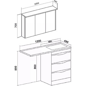 Мебель для ванной Runo Орион 60х48 (120) левое крыло, белая