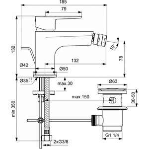 Смеситель для биде Ideal Standard Cerafine O с донным клапаном, черный шелк (BC705XG)