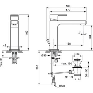 Смеситель для раковины Ideal Standard Edge с донным клапаном, хром (A7106AA)