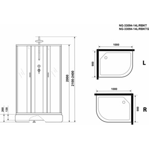 Душевая кабина Niagara NG-33094-14RBKTG 100х90х210-240 правая