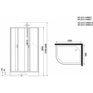 Душевая кабина Niagara NG-3512-14RBKT 120х80х210-240 правая