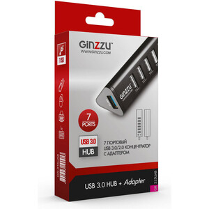 Адаптер Ginzzu HUB GR-315UAB Ginzzu USB 3.0/2.0, 7 port(1xUSB3.0+6xUSB2.0)+adp