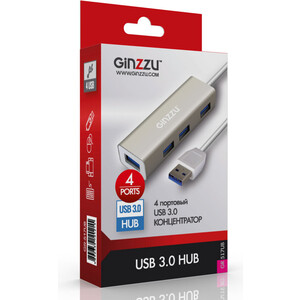 Адаптер Ginzzu HUB GR-517UB USB 3.0, 4 порта USB3.0, 20см кабель