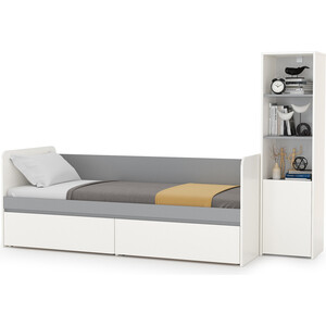 Модульная система для детской Моби Торонто 11.39 Кровать + 13.13 Шкаф комбинированный, цвет белый шагрень/стальной серый, 80х190 бельмарко детская двухярусная кровать svogen графит белый