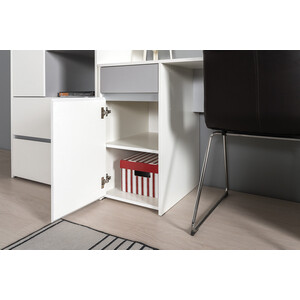 Модульная система для детской Моби Торонто 12.149 Стол + 13.13 Шкаф комбинированный + 16.475 Полка, цвет белый шагрень/стальной серый