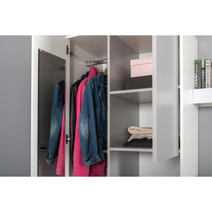 Модульная система для детской Моби Торонто 12.149 Стол + 13.333 Шкаф для одежды, цвет белый шагрень/стальной серый