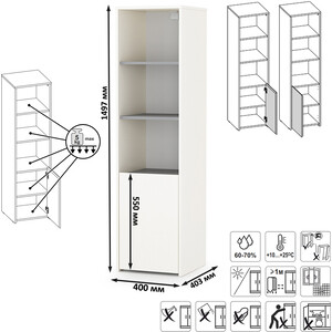 Модульная система для детской Моби Торонто 13.13 Шкаф комбинированный, цвет белый шагрень/стальной серый