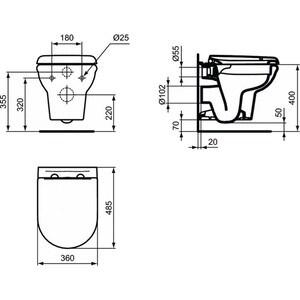 Унитаз подвесной безободковый Ideal Standard Exacto с сиденьем микролифт (R002601)