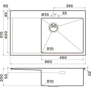 Кухонная мойка Omoikiri Akisame 86-IN-R Side нержавеющая сталь (4997042)