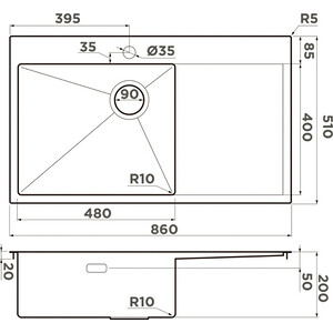 Кухонная мойка Omoikiri Akisame 86-LG-L Side светлое золото (4997045)