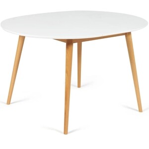 TetChair Стол круглый раскладной обеденный Bosco (Боско) основание бук, столешница мдф 100x75x100+30 см, белый + натуральный (бук)