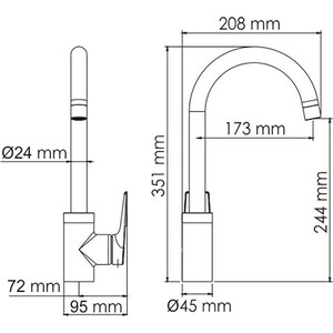 Смеситель для кухни Wasserkraft Glan черный глянец (6607)