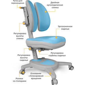 Комплект Mealux Winnipeg Multicolor BL (BD-630 MG + BL + кресло Y-115 BLG) (стол + кресло) столешница белый дуб, накладки голубые и серые