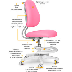 Комплект ErgoKids Парта TH-330 pink + кресло Y-507 KP (TH-330 W/PN + Y-507 KP) столешница белая, накладки на ножках розовые