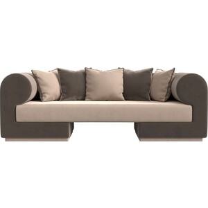 Прямой диван Лига Диванов Кипр велюр бежевый/коричневый диван кровать сильва 3т мальта модель 029 kongo brown slv102013