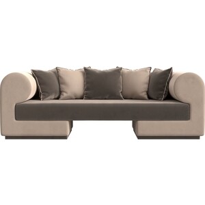 Прямой диван Лига Диванов Кипр велюр коричневый/бежевый диван кровать сильва 3т нью йорк ск модель 036 луна 25 slv102054