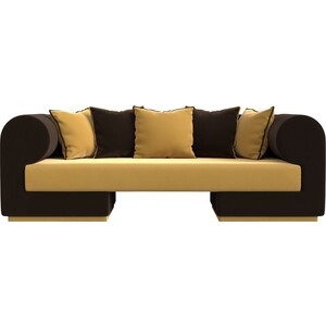 Прямой диван Лига Диванов Кипр микровельвет желтый/коричневый прямой диван лига диванов винсент микровельвет коралловый