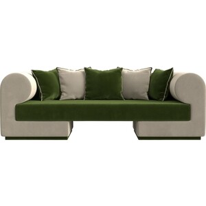 Прямой диван Лига Диванов Кипр микровельвет зеленый/бежевый диван кровать сильва 3т мальта модель 029 kongo brown slv102013