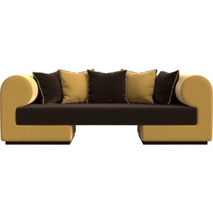 Прямой диван Лига Диванов Кипр микровельвет коричневый/желтый стул la alta florence в стиле eames желтый