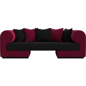 Прямой диван Лига Диванов Кипр микровельвет черный/бордовый диван кровать сильва 3т мальта модель 029 kongo brown slv102013