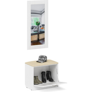 Прихожая Мебельный двор П-6 Тумба + Зеркало, цвет белая шагрень/фасады МДФ белое дерево фрезеровка прованс (1024809)
