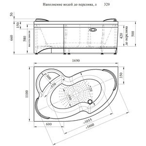 Акриловая ванна Radomir Ирма 170х110 левая, с каркасом, фронтальной панелью и гидромассажем (2-75-2-1-9-217)