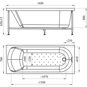 Акриловая ванна Radomir Николь 170х70 с каркасом, фронтальной панелью и гидромассажем (2-75-2-0-0-240)