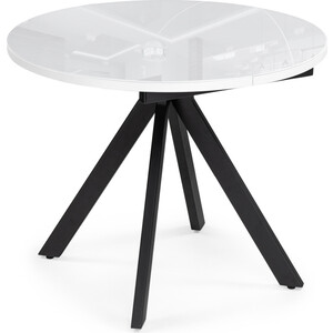 Стеклянный стол Woodville Ален 90(120)х90х77 белый / черный 516556 Ален 90(120)х90х77 белый / черный - фото 1
