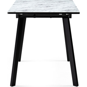 Стеклянный стол Woodville Агни 110(140)х68х76 мрамор белый / черный матовый