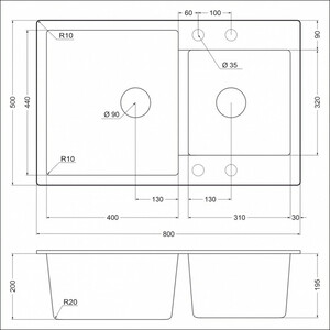 Кухонная мойка EMAR EMQ-2800.Q сардоникс