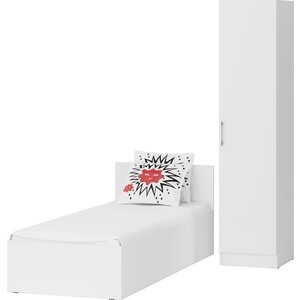 Кровать СВК 800 + Пенал Стандарт, цвет белый, ШхГхВ 83,5х203,5х70 + 45х52х200 см, 80х200основание есть (1024249) кронштейн мебельный белый 60x140x20x4
