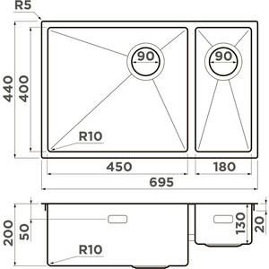 Кухонная мойка Omoikiri Taki 69-2-U/IF-LG-L Side светлое золото (4997051)