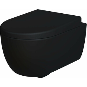 Унитаз подвесной безободковый Ambassador Abner с толстым сиденьем-микролифт, матовый черный (103T20201R, 102T20201) унитаз компакт с сиденьем микролифт ambassador royal 267k19001s