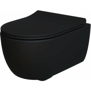 Унитаз подвесной безободковый Ambassador Abner с тонким сиденьем-микролифт, матовый черный (103T20201R, 102T20201S) унитаз компакт безободковый ambassador abner с сиденьем микролифт 107k19001rs