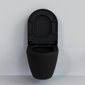 Унитаз подвесной безободковый Ambassador Queen с толстым сиденьем-микролифт, матовый черный (113T20201R, 112T20201)
