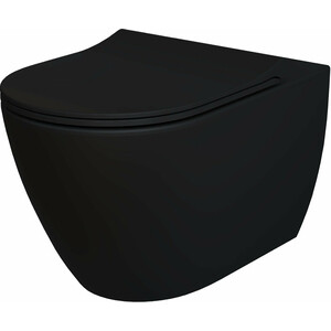 Унитаз подвесной безободковый Ambassador Queen с тонким сиденьем-микролифт, матовый черный (113T20201R, 112T20201S)