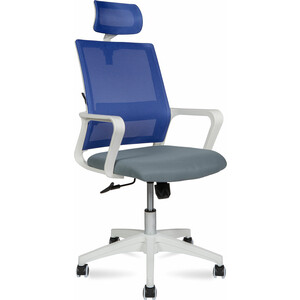 Офисное кресло NORDEN Бит 815AW-AF01-T58 белый пластик / синяя сетка / темно серая ткань кресло офисное brabix fly mg 396w с подлокотниками пластик белый сетка темно синее tw 05 tw 10 532399