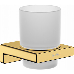 Стакан для ванной Hansgrohe AddStoris полированное золото/матовое стекло (41749990) крючок двойной hansgrohe addstoris двойной золото 41755990