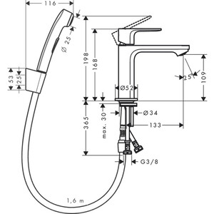 Смеситель для раковины Hansgrohe Rebris S с гигиеническим душем, хром (72215000)