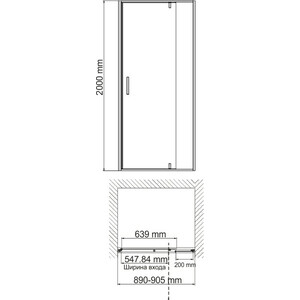 Душевая дверь Wasserkraft Aisch 55P 90х200 прозрачная, золото (55P04)