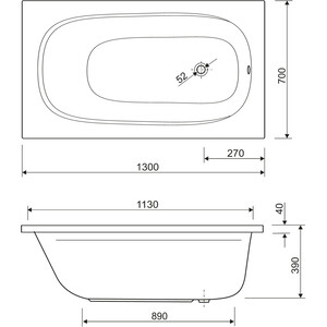 Акриловая ванна Cezares Eco 130х70 с ножками (ECO-130-70-40-W37, LEG-KIT-100)