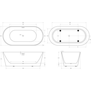 Акриловая ванна BelBagno 170х80 слив-перелив, белая (BB416-1700-800)