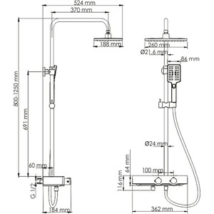 Душевая система Wasserkraft с термостатом, черный/хром (A11401 Thermo)