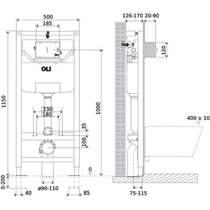 Комплект унитаза Point Меркурий с инсталляцией OLI pneumatic, черной клавишей Karisma, сиденье-микролифт, графит (879235pKA03+PN41831GM)